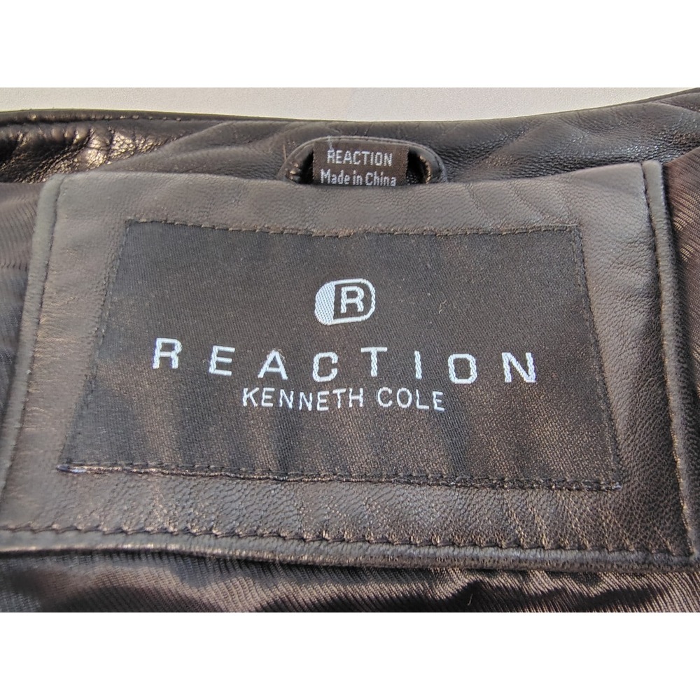 Kenneth Cole Reaction Mens Black Genuine Leather Cafe Racer Moto Jacket Size M - Picture 2 of 7
